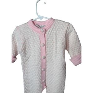 First Moments Vintage Baby Girls Pink White Knit‎ Romper 6-9 Months